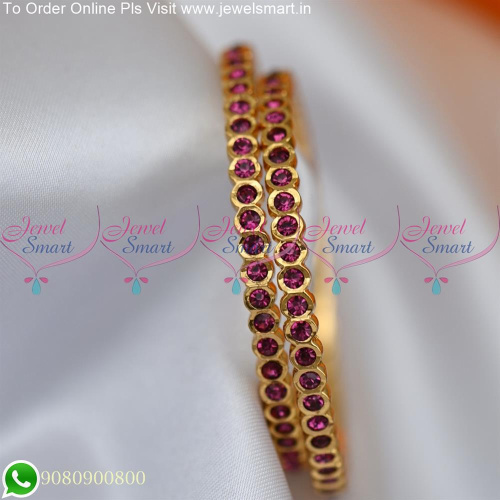 Round Cut Fuschia Pink Stones Gold Design Bangles Imphon Jewellery Online B25445