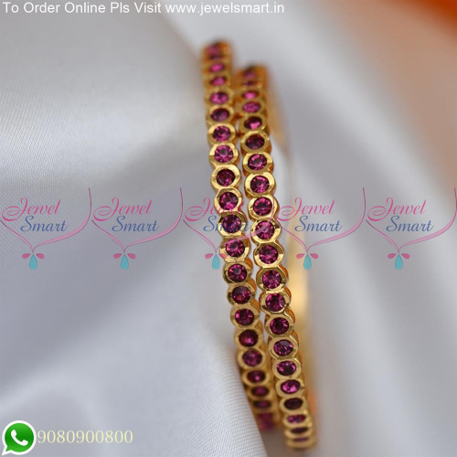 Round Cut Fuschia Pink Stones Gold Design Bangles Imphon Jewellery Online B25445
