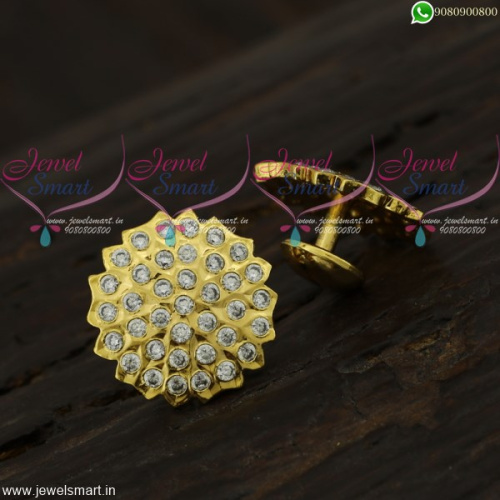 White Stone Ear Studs Gold Model Traditional South Indian Thodu Collections ER21723