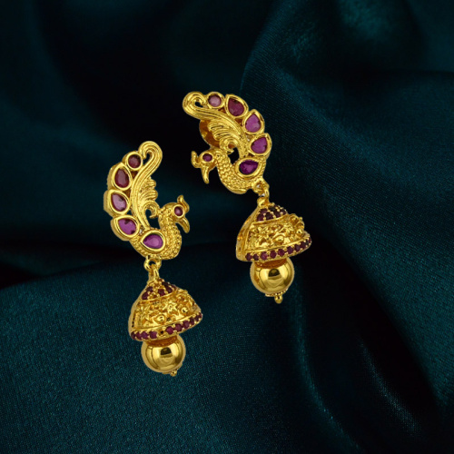 Peacock Trendy Fashion Jewellery Gold Jhumka Designs J18224N