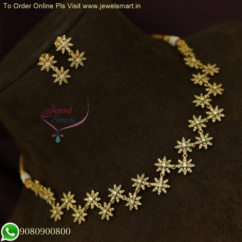 Dazzling Elegance: Zig Zag Glowing CZ Star Antique Gold Necklace Set - Diamond Look Jewellery NL26201