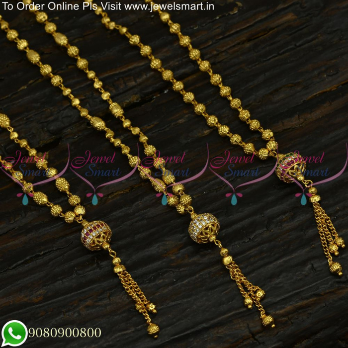 18 Inches Dotted Gold Beads Chain Necklace Stone Ball Pendant