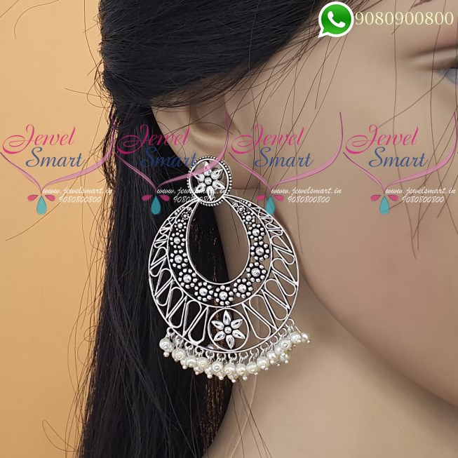 Oxidised Jewellery Silver Chandbali Earrings Fashion Wear