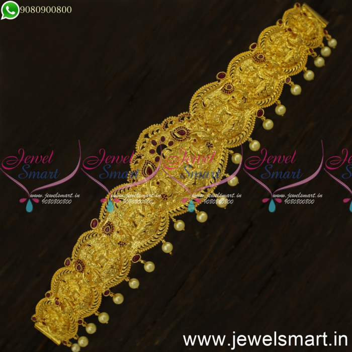 33 to 43 Inches Gold Temple Vaddanam Designs Ruby Stones Bridal Jewellery H24422
