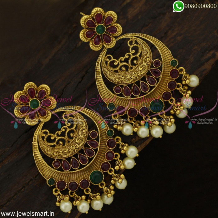 Gold Plated Jadau Chandbali Earrings | Medium Size ER 549