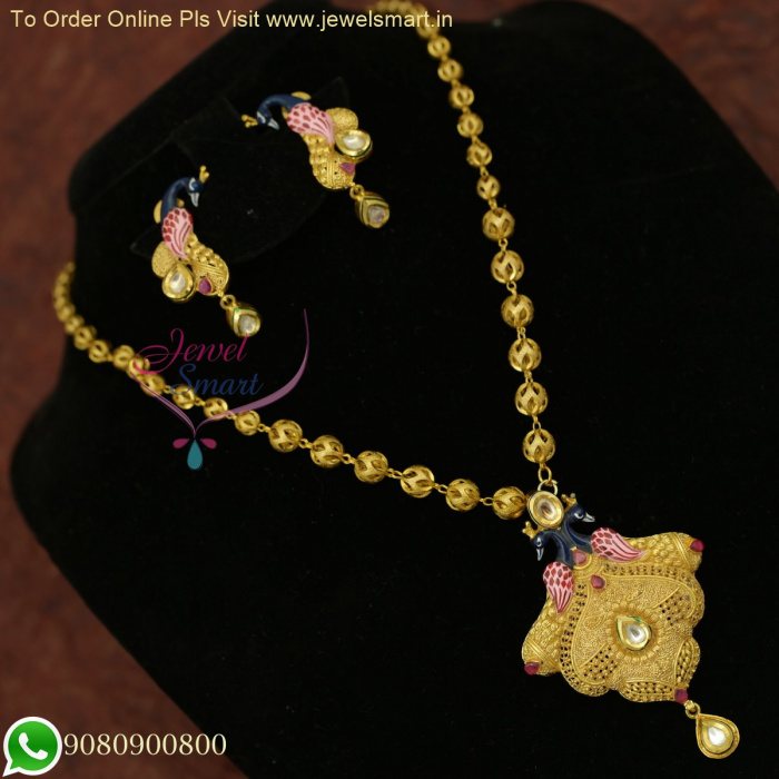Beaded Jewelry with Exclusive Meenakari Peacock Pendant Set Intricately Finished Unique Design NL26597
