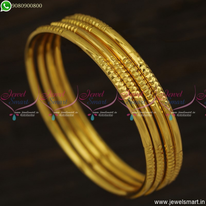 Beautiful Gold Covering Bangles Mild Design Smooth 4 Pieces Set Regular ...