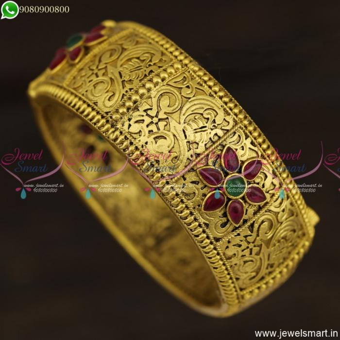 Broad Heavy Designer Bangles Antique Gold Plated Jewellery Screw Open Kada B23413