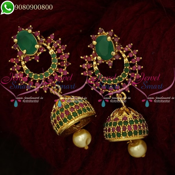 Chandbali Jhumka Earrings Gold Plated Screwback South Indian