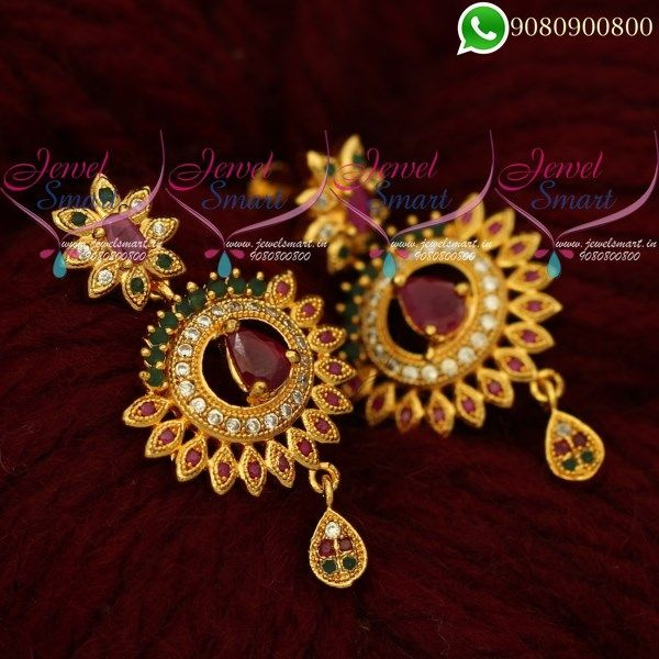 Latest Small AD Jhumka earrings gold Designs | American diamond Jhumka –  Indian Designs