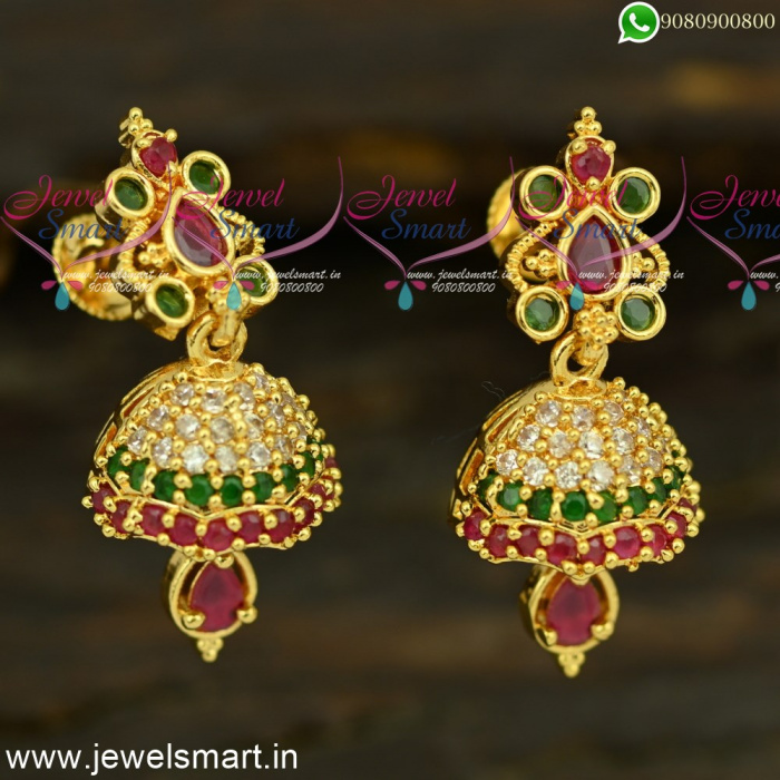 Cute Little Jimikki Kammal Designs Small Jhumkas Online With Stones J24909