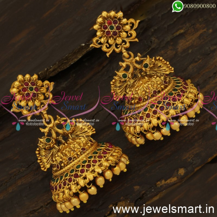 Buy HMB 1 Gram Golden Earrings Traditional south indian earrings 18k Gold  Jhumka Jhumkas Big Heavy Ethnic Earrings Set For women Gold Jhumki at  Amazon.in