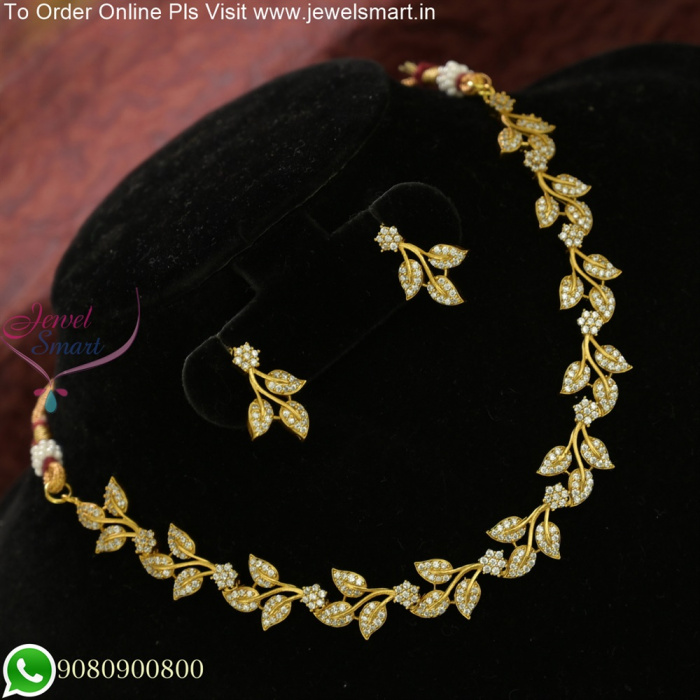 Affordable Leaf Design CZ White Stone Necklace Set Elegant Beauty at a Low Price NL25811