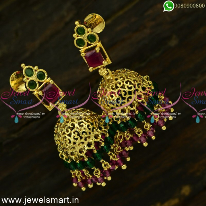 One Gram Gold Peacock Jhumka - South India Jewels