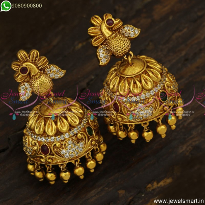 Fancy Peacock Jhumkas Online Latest Antique Jewellery With CZ