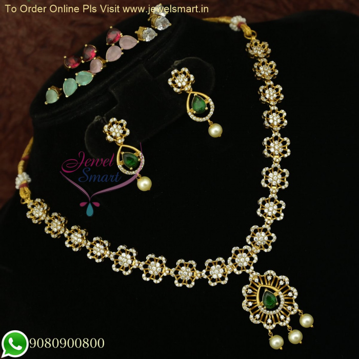 Elegant Floral Design CZ Fashion Jewellery Set 5 Color Changeable Stones for Matching Outfits NL26490
