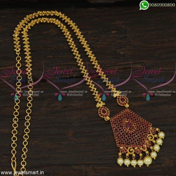 Charming Gajri Chain With Pearl Dollar New One Gram Gold Jewellery Designs  CS22681