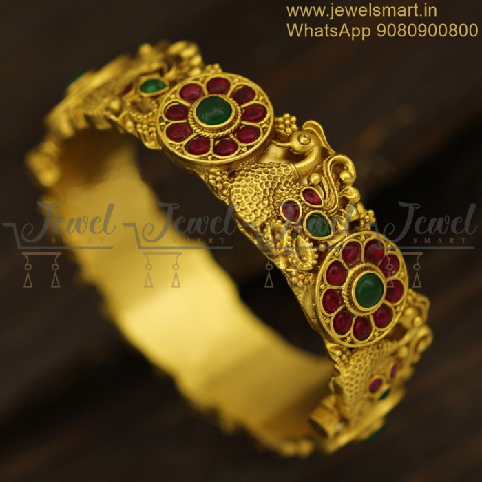 1 Gram Gold Forming jaguar with Diamond Antique Design Bracelet Kada f   Soni Fashion