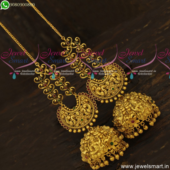 Grandiose Temple Jewellery Ear Chain Mattal and Jhumka Earrings Combo J23927