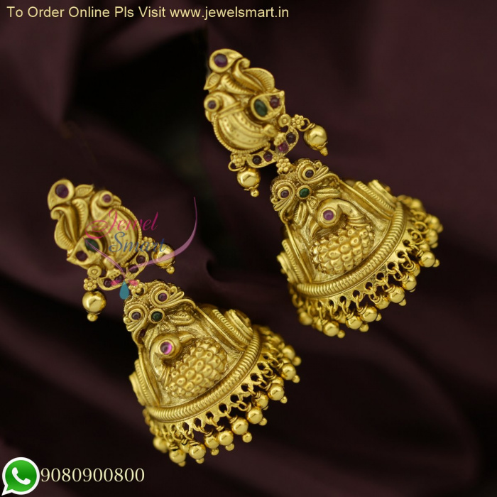Lightweight Handmade Peacock Jhumka Earrings Gold Antique Replica Jewels from JewelSmart.in J26572