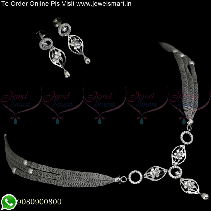 Buy 925 Sterling Silver Jewellery Studded Necklace Set for Women