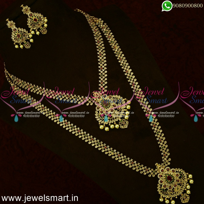 Indian Bridal Jewellery Set Dazzling Combo Long Gold Necklace