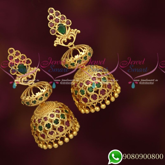 Buy Bridal Wear Real Gold Pattern One Gram Gold Forming Stone Big Dangle  Earring Online