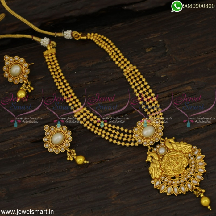 Kharbuja Beads Temple Jewellery Set With Pearls Latest Low Price Necklace Online NL22852
