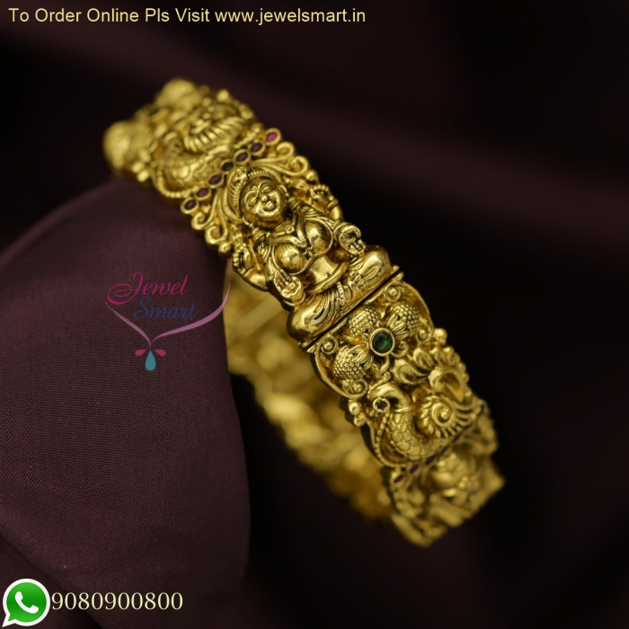 22K Gold Kada with Color Stones (Temple Jewellery) - Set of 2 (1 Pair) -  235-GK735 in 38.100 Grams