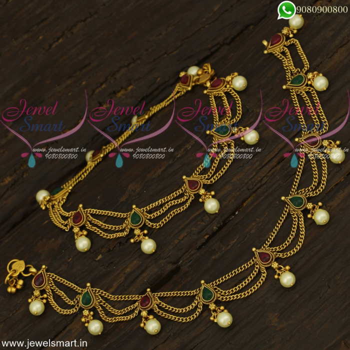 Layer Chain Silver Model Fancy Anklets Latest Antique Kemp Payal Golusu ...