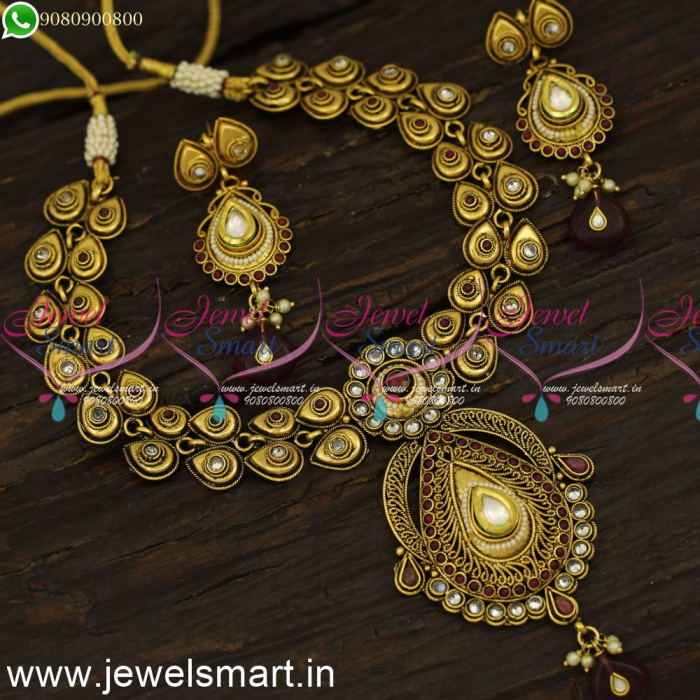 Light Purple Low Price Antique Gold Necklace Set Made from Copper Metal NL24083