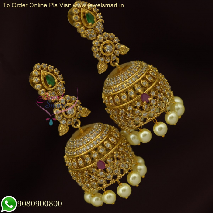 Grand Premium Gold Cubic Zirconia Jhumkas Buy Online|Kollam Supreme