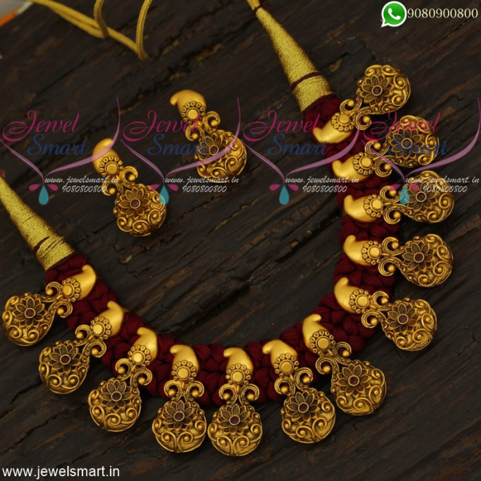 NL14811 Maroon Thread Dhaga Necklace Antique Mango Pendants Trendy