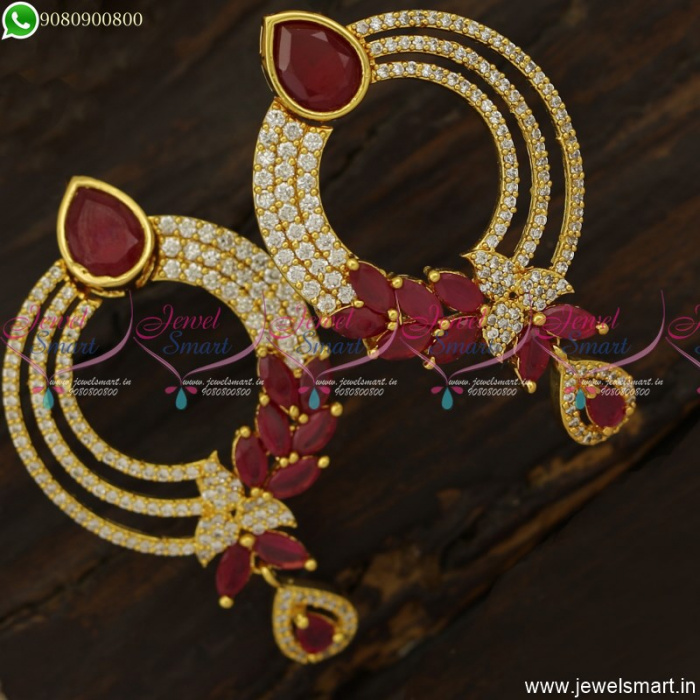 Marvelous CZ Ruby Earrings Gold Design Fashion Jewellery Collections Online ER23749