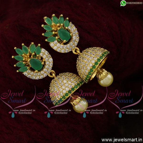 Cute small Silver Jhumka | stylish Floral CZ crystal Jhumka Jhumki | I –  Indian Designs