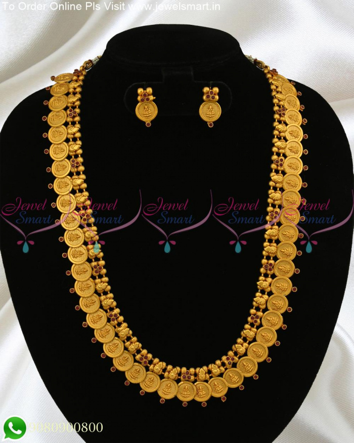 NL12643R Red Stones Matte Gold Finish Laxmi God Embossed Design