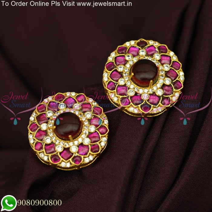 Luminous Yellow stone studded Big Round Stud Earrings Copper Gold Plated  for Women & Girls