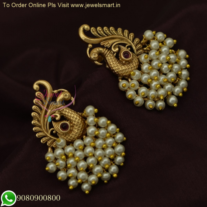 Exquisite Peacock Earrings with Golden and Pearl Danglers Latest
