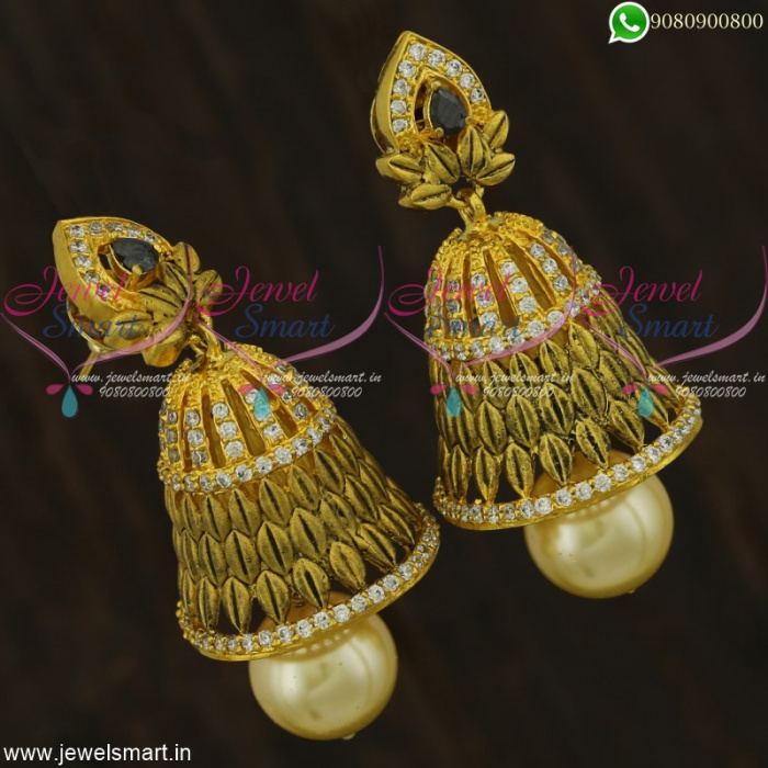 Peculiar Designer Jhumka Earrings Latest Artificial CZ Antique Jewellery  J22305