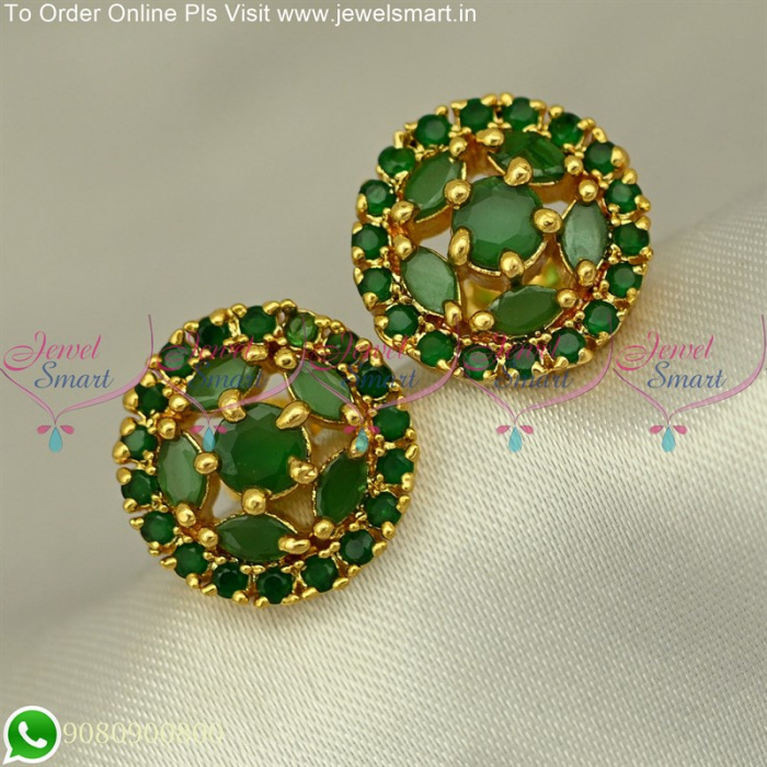 Party Wear Gold Plated Stud Earring Ruby White Stone ER3031