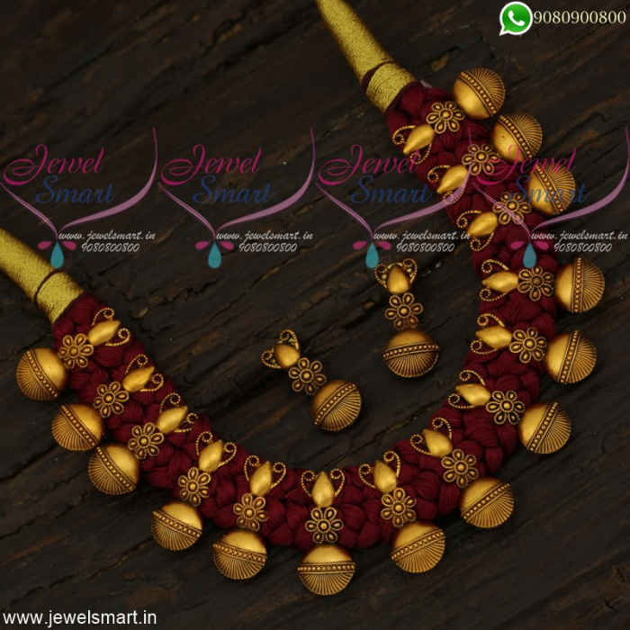 Silk thread necklace set with matching earring - Advika Creations