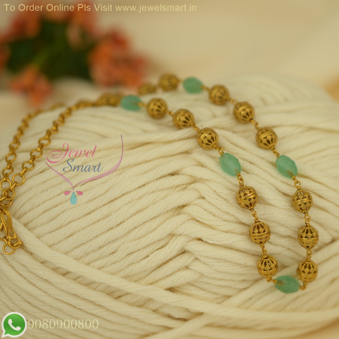 Simple Beaded Jewellery Designs Budget Friendly 18 inch Antique Gold Necklace with Colorful Beads NL26795