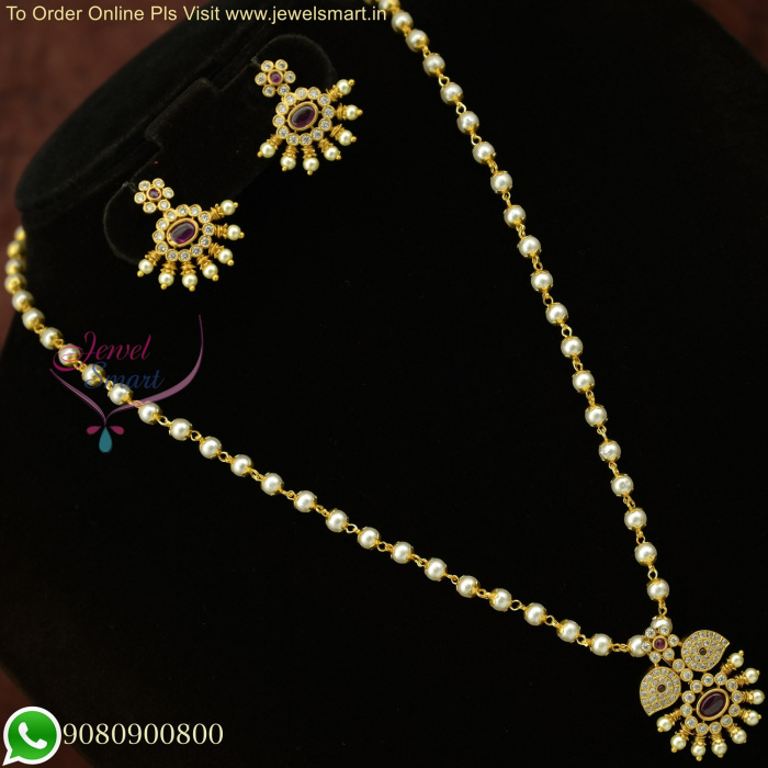 Affordable Antique Jewelry Simple Pearl Chain Necklace Set with Earrings NL26094