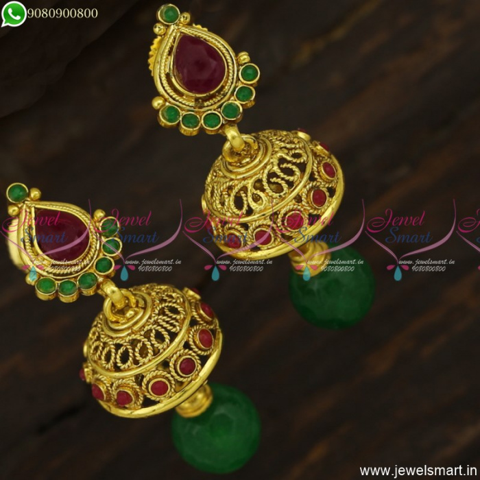 Buy Traditional Indian Jewelry One Gram Gold Red Crystal Jhumkas Design for  Women