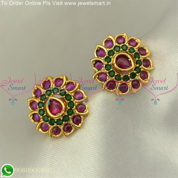 Sparkly Kemp Stone Stud Earrings with a South Indian Traditional Touch ...