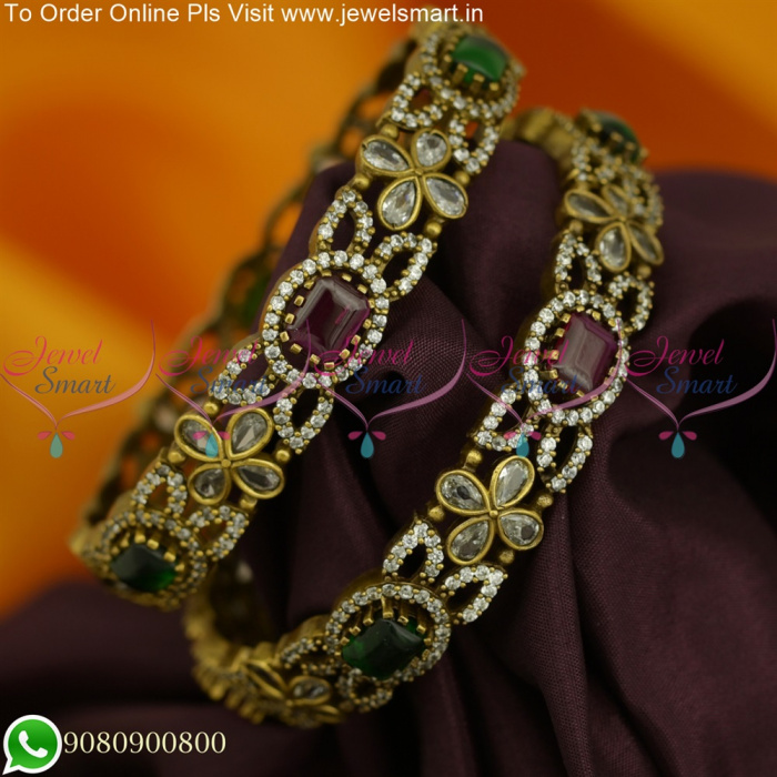 Dual Tone Cut Work Gold Bangles