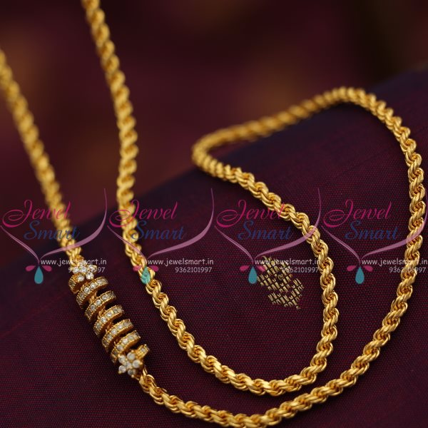 C7495 Thali Kodi Chain Full White Fancy Mugappu 3.5 MM 24 Inches Shop Online JewelSmart.in
