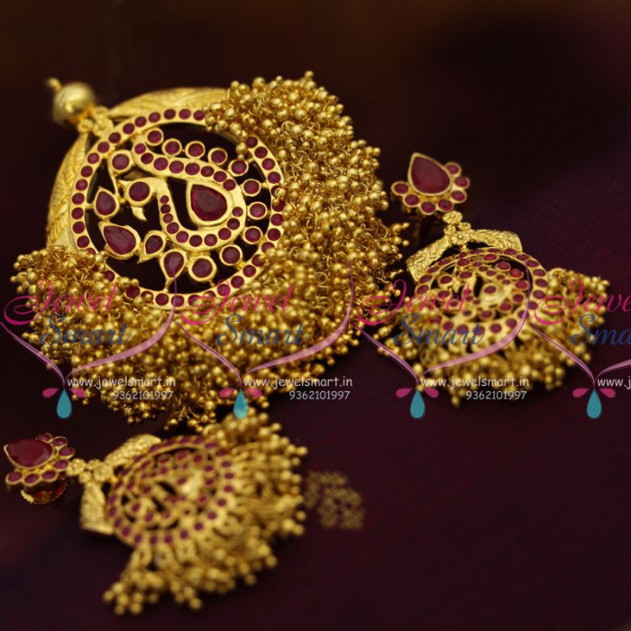 PS7837 Peacock Design Ruby Beads Danglers Gold Design Imitation