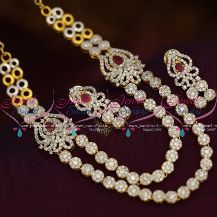 NL8520 Exclusive Multi Strand Ruby CZ Short Necklace Diamond Finish Jewellery Two Tone Colour JewelSmart.in