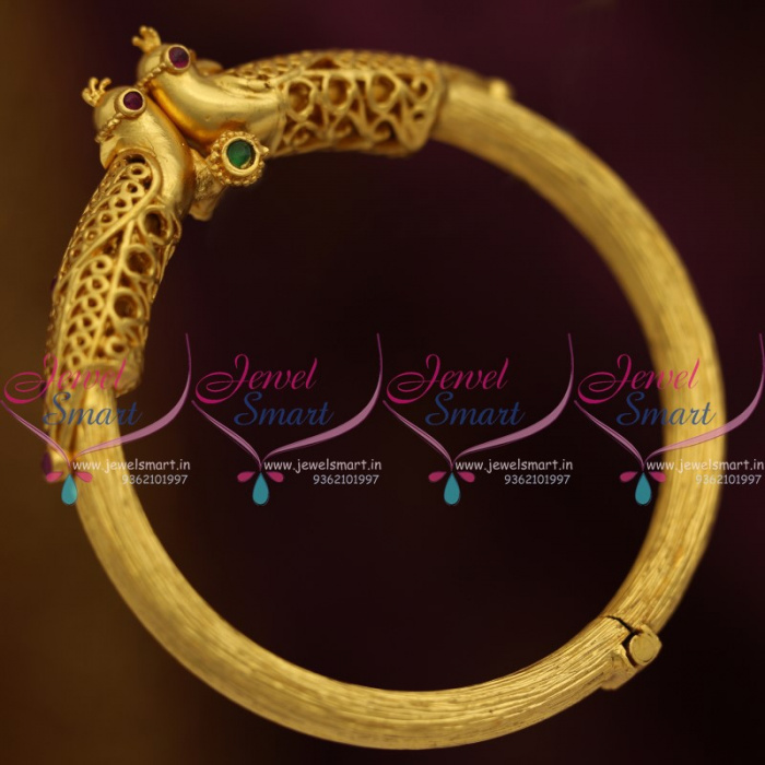 B8264 Peacock Design Jewellery One Gram Gold Plated Screw Openable Kada Bracelets JewelSmart.in